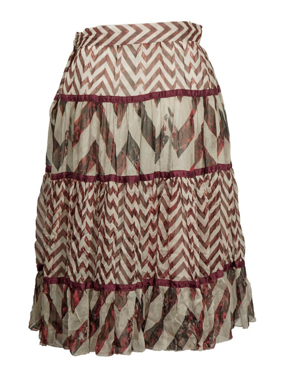 DVF 100% Silk Skirt Tier Chevron Stripe